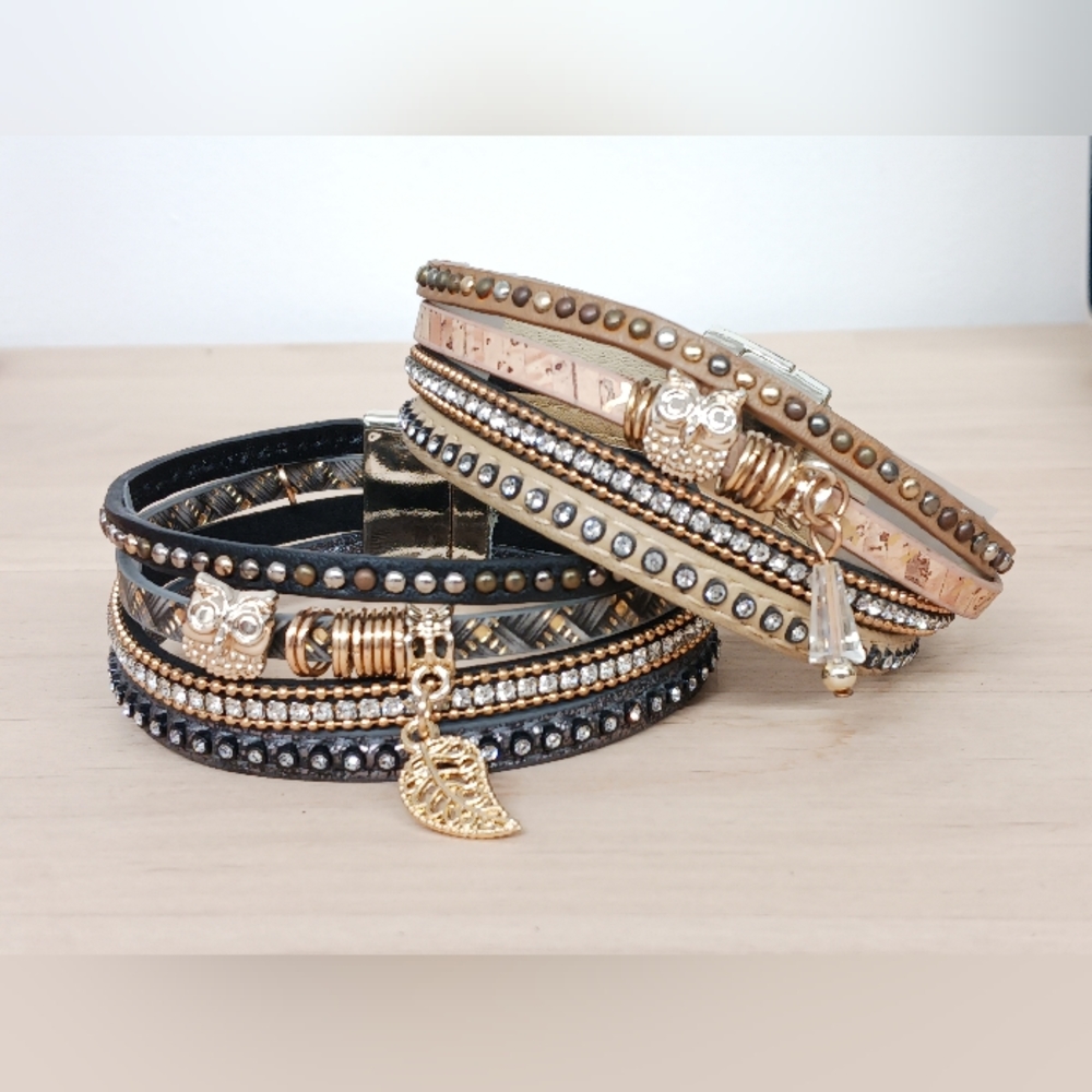 PLUS-SIZE 23cm leather cuff bracelet with magnetic clasp